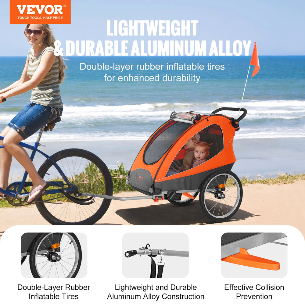 double stroller with bike tires Vevor Bike Trailer Child Carrier 2-in-1 Converts to Stroller 100 Lbs C – FactoryPure