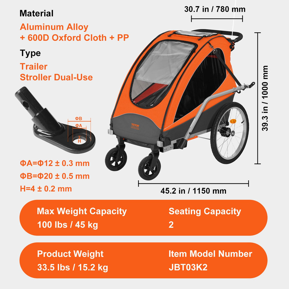 jogging stroller 100 lb weight limit Vevor Bike Trailer Child Carrier 2-in-1 Converts to Stroller 100 Lbs C – FactoryPure