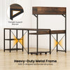 L-shaped computer desk with heavy-duty metal frame, storage hutch, and built-in power outlets for versatile workspace.