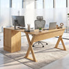 L-shaped computer desk in oak with reversible drawer and cabinet, perfect for small spaces and efficient work areas.