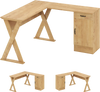 L-shaped computer desk in oak showcases a sturdy X-shaped structure, perfect for maximizing corner workspace efficiency.
