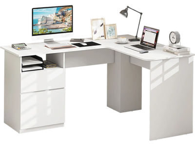 Costway L-Shaped Computer Desk with Letter File Drawer White 29386475 New