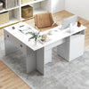 L-shaped white computer desk featuring a spacious top, letter file drawer, and efficient cable management for organized.