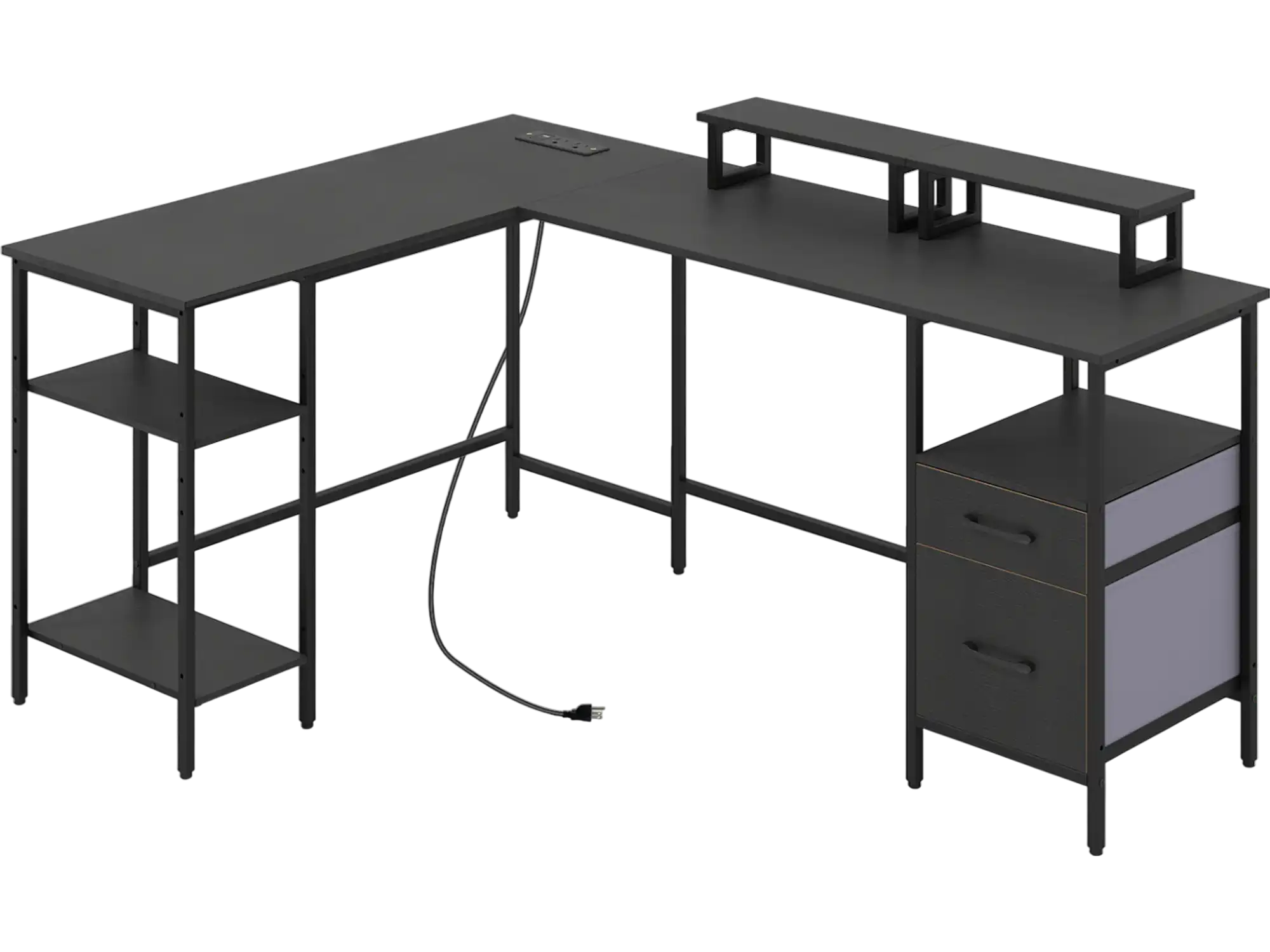 Costway Reversible L-Shaped Computer Desk with Power Outlet & Monitor Stand 33704362 New
