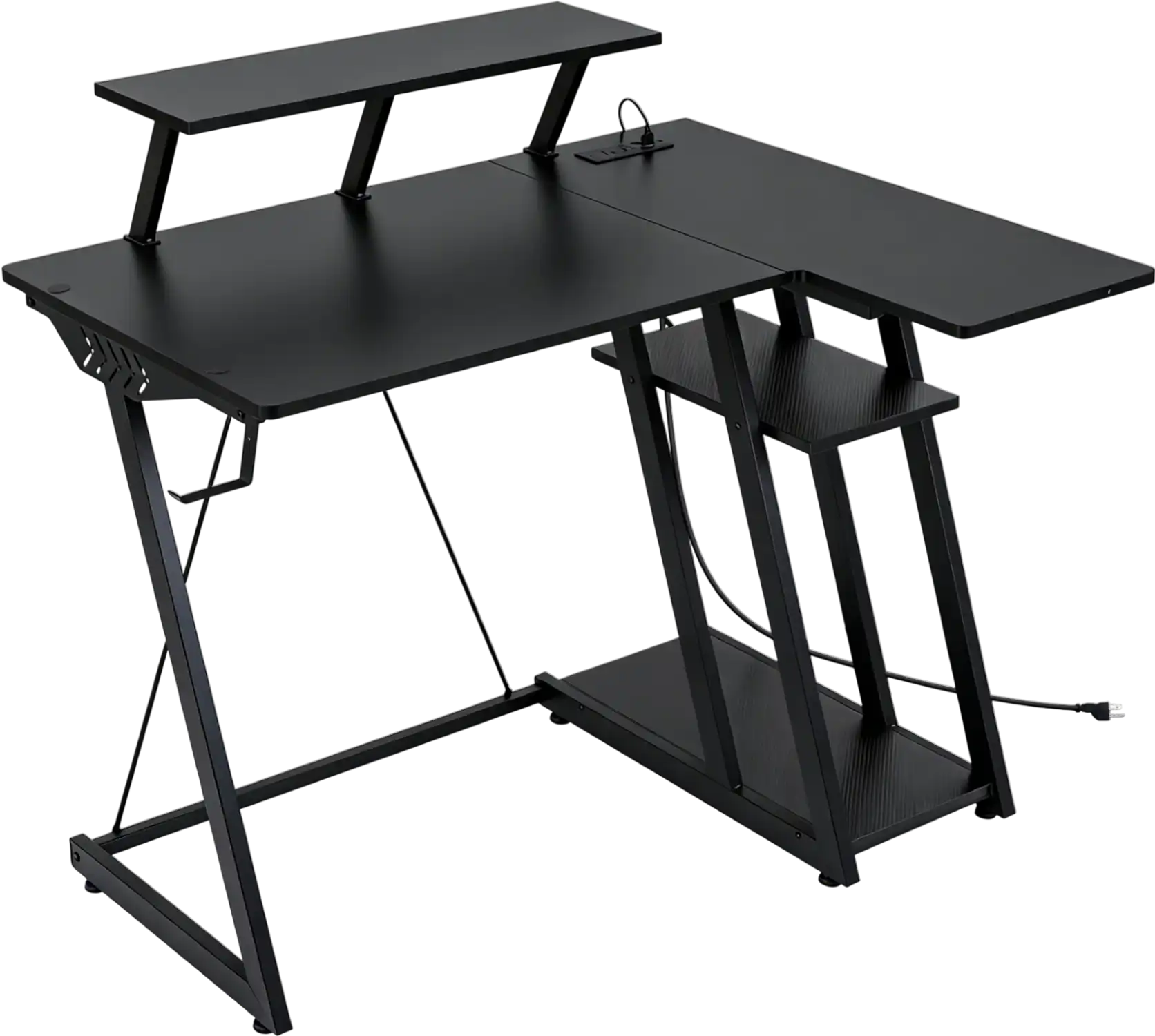 Costway L Shaped Gaming Desk w/ Outlets & USB Ports 92471835 New