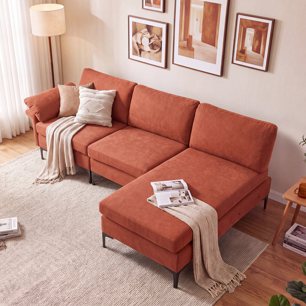 L-Shaped Sectional Sofa Convertible 4-Seater Modular Couch with 2 3-Hole Outlets and 4 USB Ports-Red - Gallery View 1 of 11
