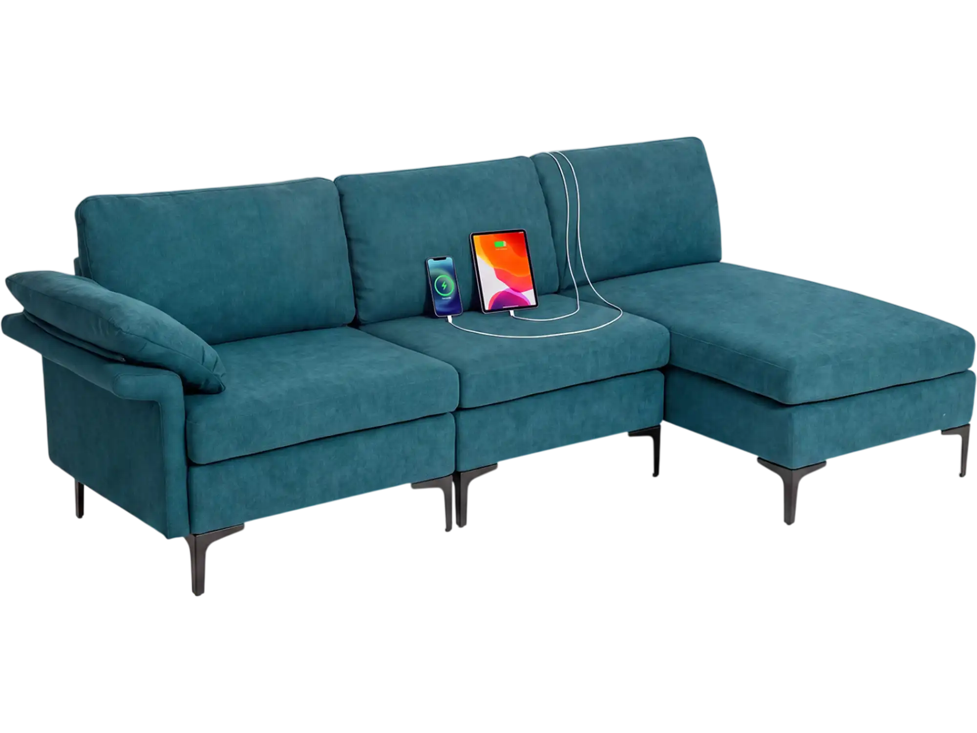 Costway L-Shaped Convertible 4-Seater Modular Sectional Sofa w/ 2 Outlets & 4 USB Ports 73628527 New