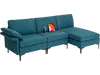 L-shaped sectional sofa in turquoise with 2 outlets, 4 USB ports, and hidden storage compartments for versatile lounging.