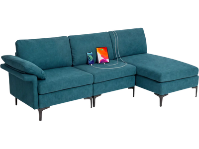 Costway L-Shaped Convertible 4-Seater Modular Sectional Sofa w/ 2 Outlets & 4 USB Ports 73628527 New