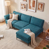 L-shaped sectional sofa in turquoise with chaise, featuring USB ports, hidden storage, and comfortable pillow armrests.