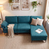 Turquoise L-shaped sectional sofa with chaise offers cozy pillow armrests and ample storage for a clutter-free living space.
