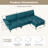 L-shaped sectional sofa in turquoise with chaise, featuring 4 USB ports, hidden storage, and sturdy metal legs for comfort.