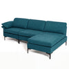 L-shaped turquoise sectional sofa with chaise, featuring 4 USB ports and hidden storage compartments for versatile lounging.