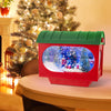 Sound-activated snow globe lantern in red with colorful lights and Christmas scenes, perfect for festive decoration.