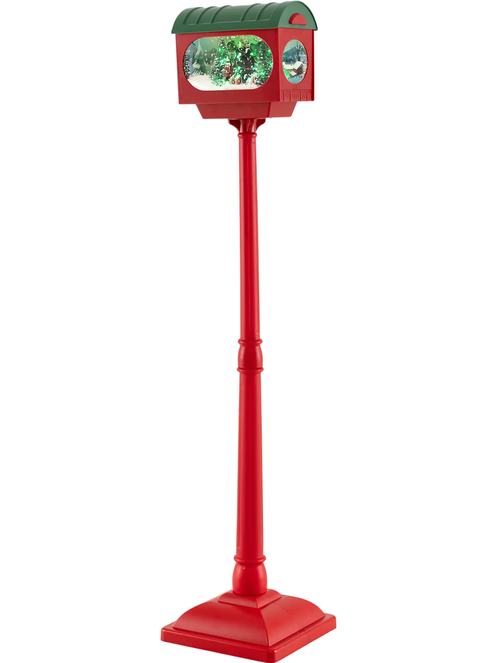 Christmas street lamp with sound-activated snow globe lantern, red, featuring festive lights and Christmas music for.
