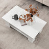 Large 36-inch white wooden coffee table with storage shelf, featuring a smooth surface and modern design for versatile.