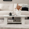 Large white 36-inch modern coffee table with storage shelf, featuring a smooth surface and elegant design for versatile.