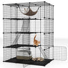 Large 4-tier black cat cage with skylight, hammock, and multiple platforms for climbing, playing, and resting.