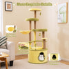 Large avocado cat tree with rotatable basket, soft cushion, and scratching posts for interactive play and lounging.