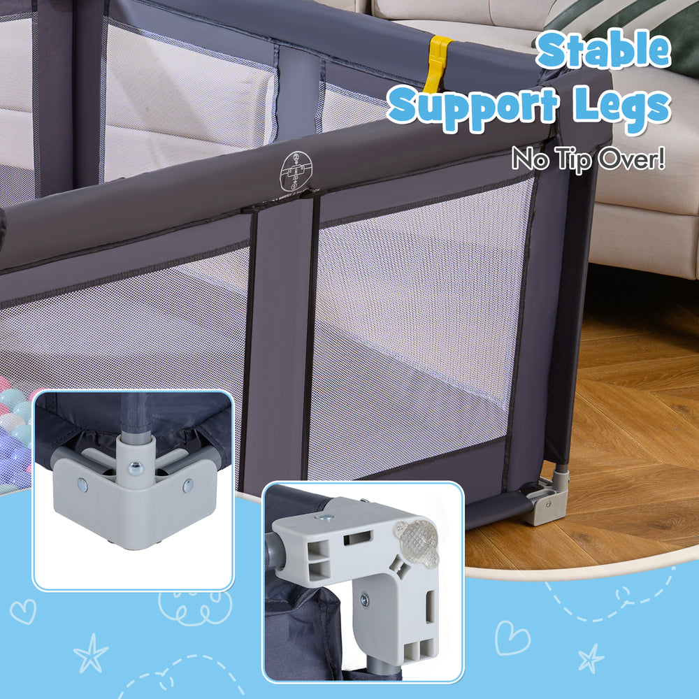 Close-up of the Large Baby Playpen's stable support legs, featuring anti-slip foot pads for safety and stability.