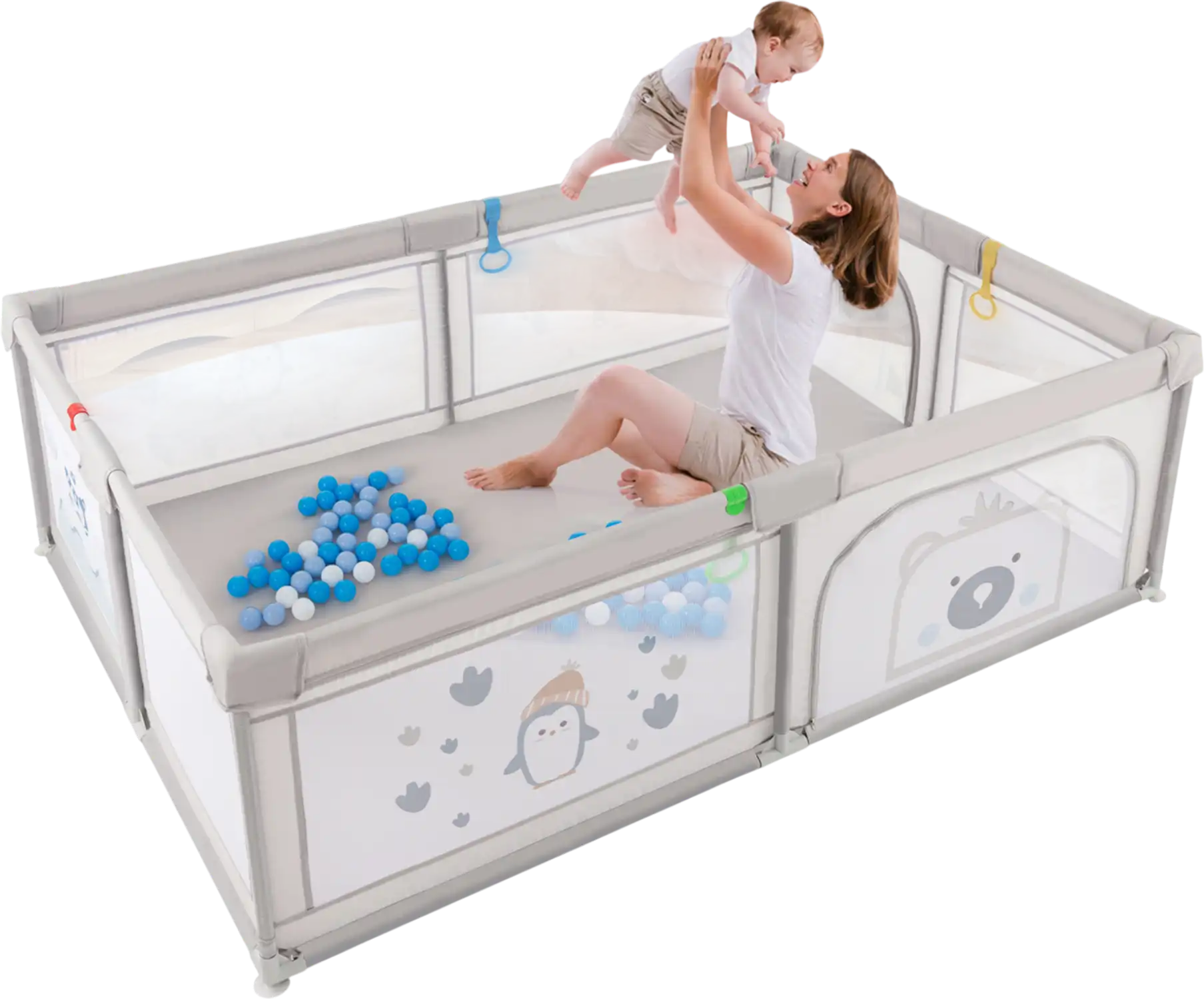 Costway Large Baby Playpen w/ Pull Rings & Ocean Balls Penguin 32159748 New