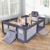 Large dark gray baby playpen with mat, ocean balls, and pull rings for safe play and learning, accommodating 7-8 kids.