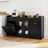 Large Buffet Cabinet Hidden Tilt Out Trash Can Cabinet with 2 Glass Doors-Black - Gallery View 1 of 10