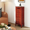 Large capacity jewelry storage cabinet with 9 drawers and two door shelves for extra storage of larger items.