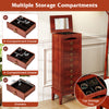 Large capacity jewelry storage cabinet with 9 drawers, flip top mirror, and multiple compartments for organized jewelry.