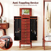 Large capacity jewelry storage cabinet with 9 drawers, flip top mirror, and anti-toppling device for added security.