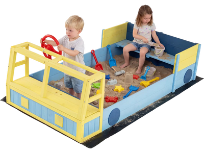 Costway Large Car-Themed Sandbox Fir Wood Frame Bottom Liner 54033423 New