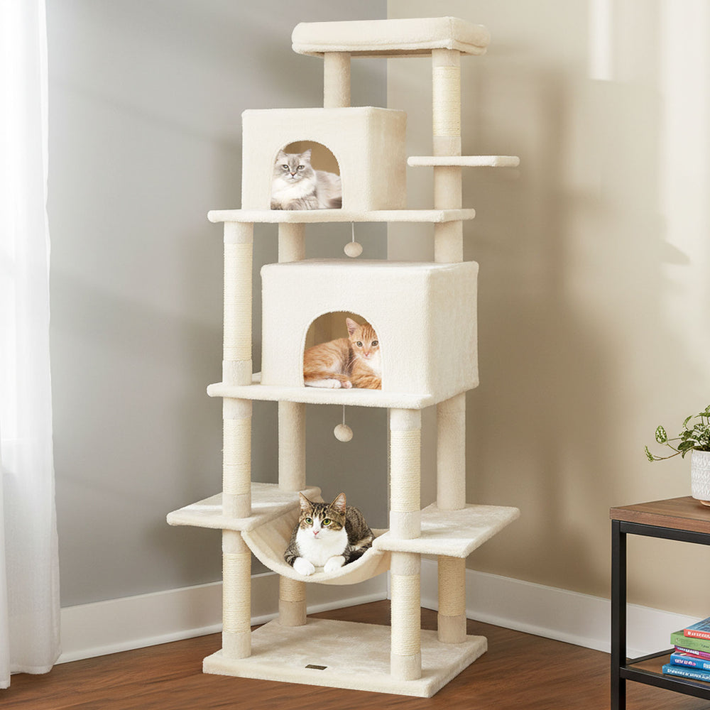 Large Cat Tree for Indoor Cats 70" Tall Cat Tower-Beige - Gallery View 1 of 10