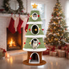 Large Christmas cat tree with 4 condos, green design, and playful star toys, perfect for indoor cats during the.