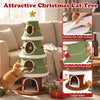 Large Christmas cat tree with 4 condos, plush fabric covering, and decorative balls for indoor cat play and relaxation.