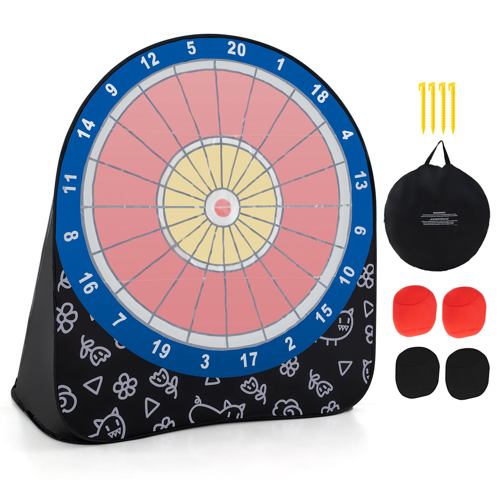 Large portable dart board for kids with 4 sticky kick balls, ideal for outdoor games and family fun.