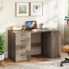 Computer desk with gray finish, 53" tabletop, 4 storage drawers, and built-in power outlets for organized workspace.