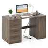 53-inch gray computer desk featuring 4 storage drawers, power outlets, and a spacious tabletop for organized workspace.