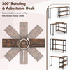 Large 360-degree rotating side table in rustic brown with wheels and two open shelves for versatile storage and easy.