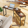 Large 360-degree rotating sofa side table in rustic brown with spacious tabletop and 2-tier storage shelf for versatile.