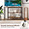 Rustic brown sofa side table with 360-degree rotation, featuring a durable steel frame and open shelves for efficient.