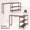 Large 360-degree rotating sofa side table in rustic brown with wheels, featuring a spacious desktop and 2-tier storage.