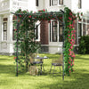 Large garden arch trellis in black with climbing plants, providing shade and support for outdoor relaxation.