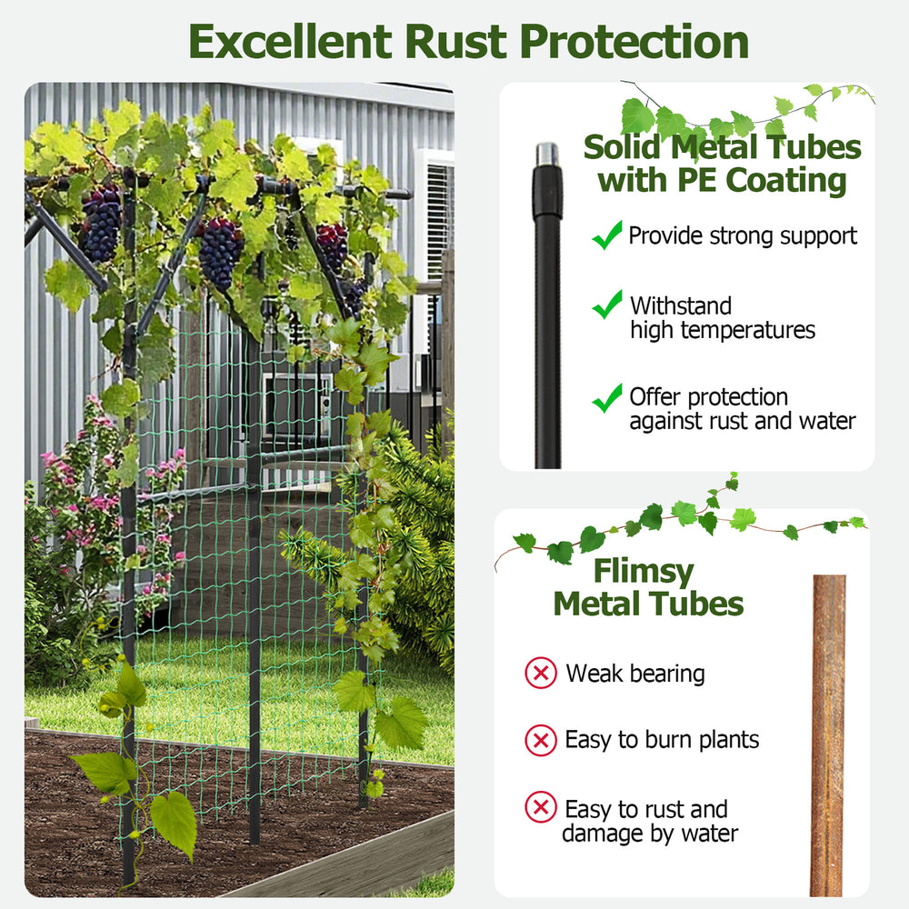 Large garden arch trellis made of PE-coated metal tubes for climbing plants, providing support and stability in outdoor.