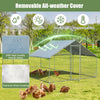 Large metal chicken coop with waterproof Oxford cover, featuring a sturdy frame and safe door for outdoor pet use.