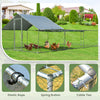 Large metal chicken coop with waterproof cover, featuring sturdy galvanized steel pipes and a safe door for pets.