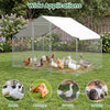 Large metal chicken coop with waterproof cover, featuring a galvanized steel frame, suitable for chickens, ducks, and.