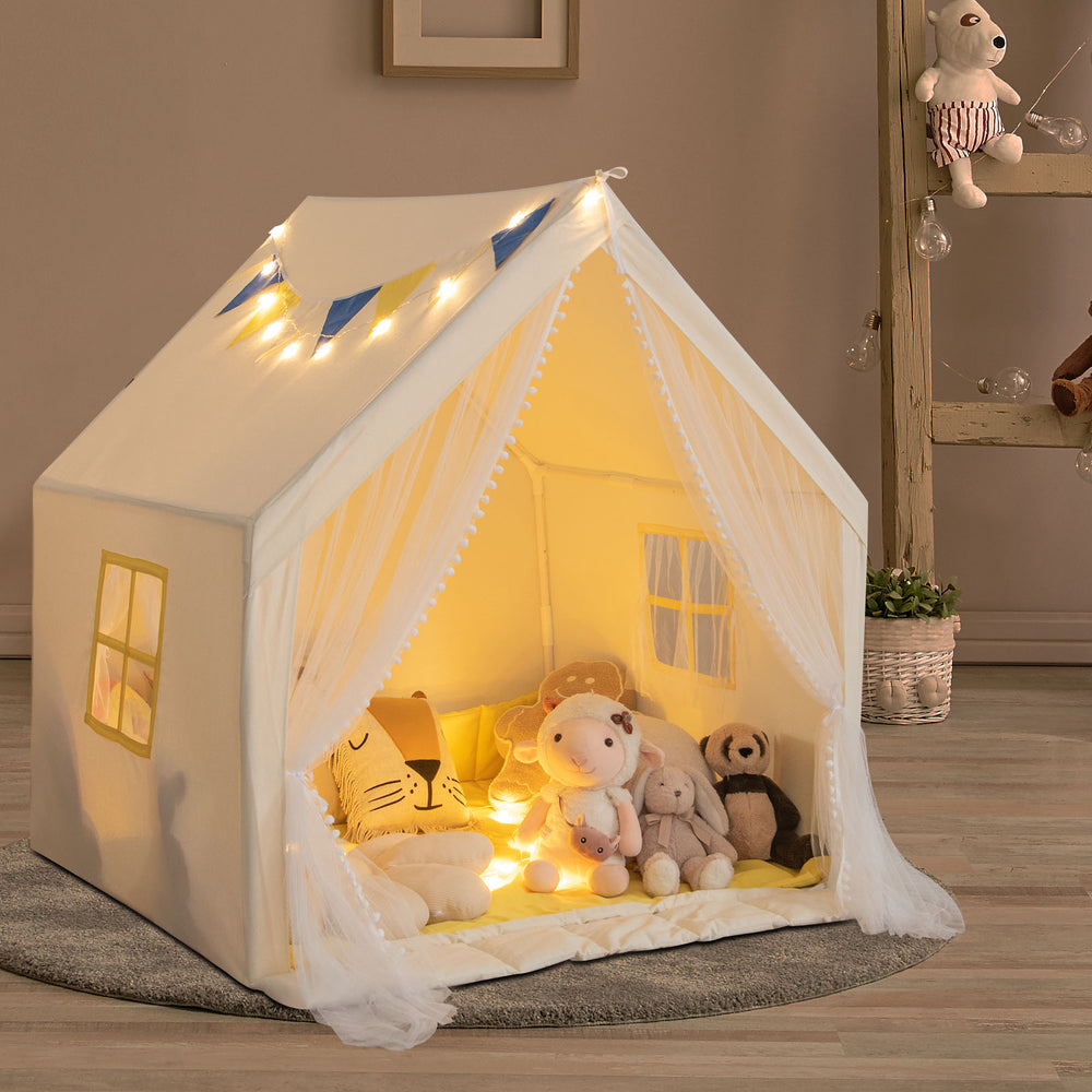48 x 42 x 50 Inch Large Play Tent with Washable Cotton Mat Holiday Birthday Gift for Kids-Beige - Gallery View 1 of 8
