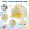Large beige kids play tent with a washable cotton mat, PVC frame, and decorative lights for indoor fun.
