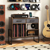 Large Record Player Stand with Charging Station Mid Century Modern Vinyl Storage Cabinet-Rustic Brown - Gallery View 1 of 10