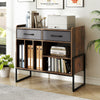 Large record player stand in rustic brown with adjustable shelves and removable drawers, ideal for vinyl storage and.
